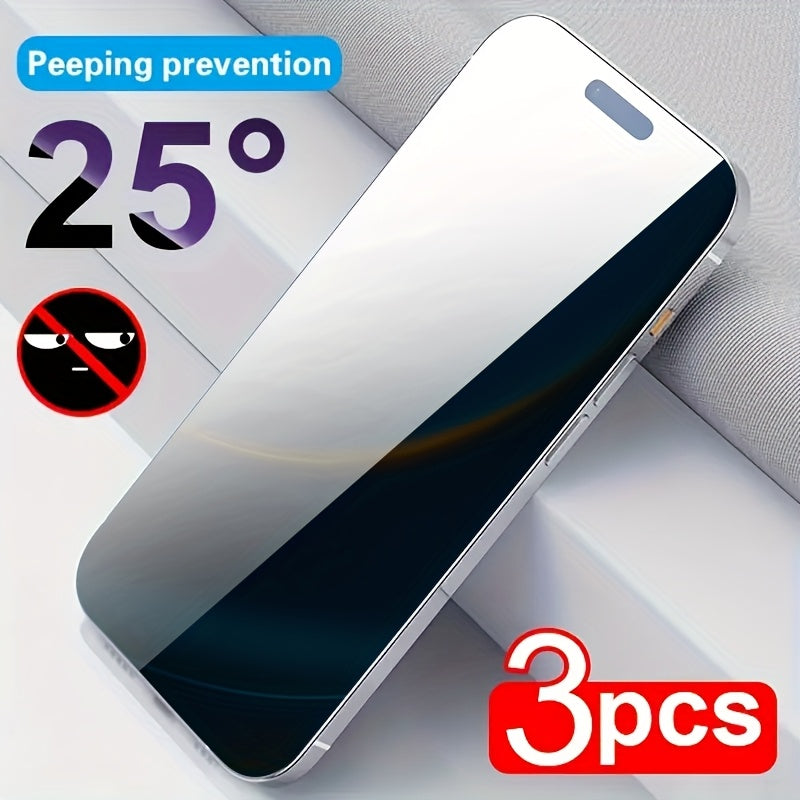 3pcs Full Cover Privacy Tempered Glass Screen Protectors for iPhone 14 15 Pro Max