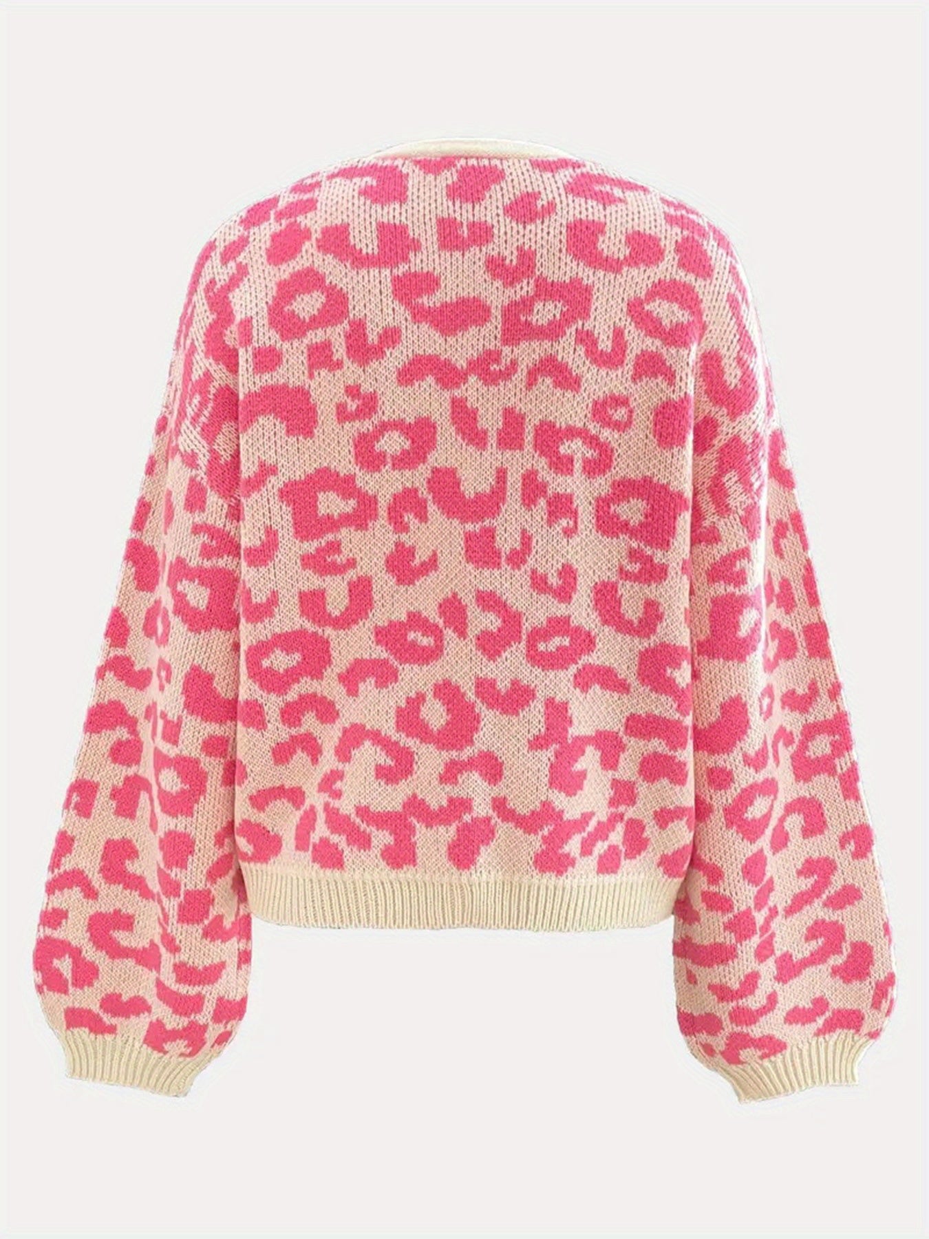 Women's Leopard Print V-Neck Cardigan Long Sleeve Open Front Sweater