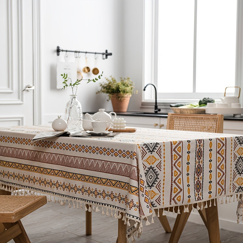Boho Style Rectangular Tablecloth with Tassels Waterproof Oilproof for Home Decor