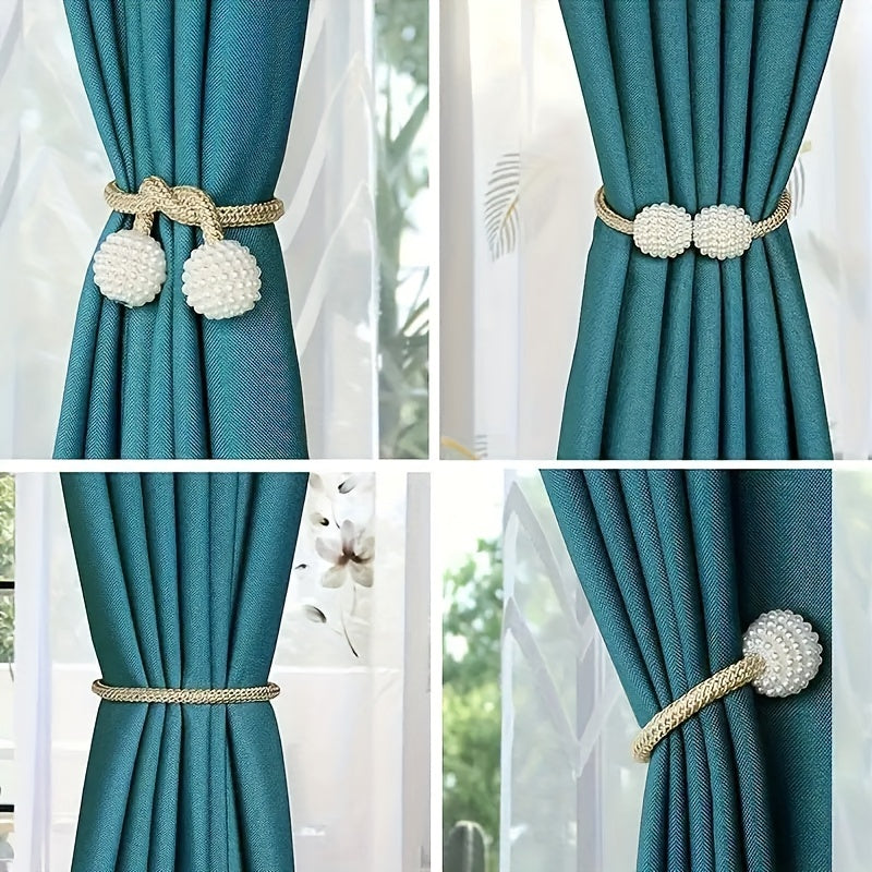 Minimalist Faux Pearl Magnetic Curtain Tiebacks Set of 1, No Drilling Holdback for Bedroom Living Room Home Decor