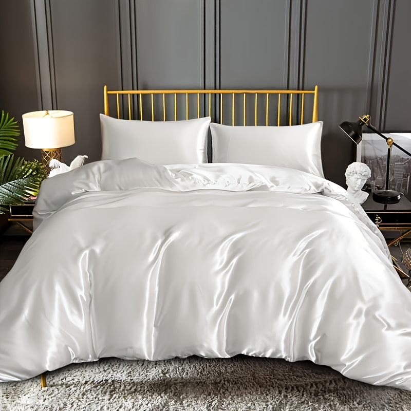 3-ta bo'lakli satindan yotqizish to'plami, bir xil rangdagi yotqizish qopqog'i va yostiqchalar bilan