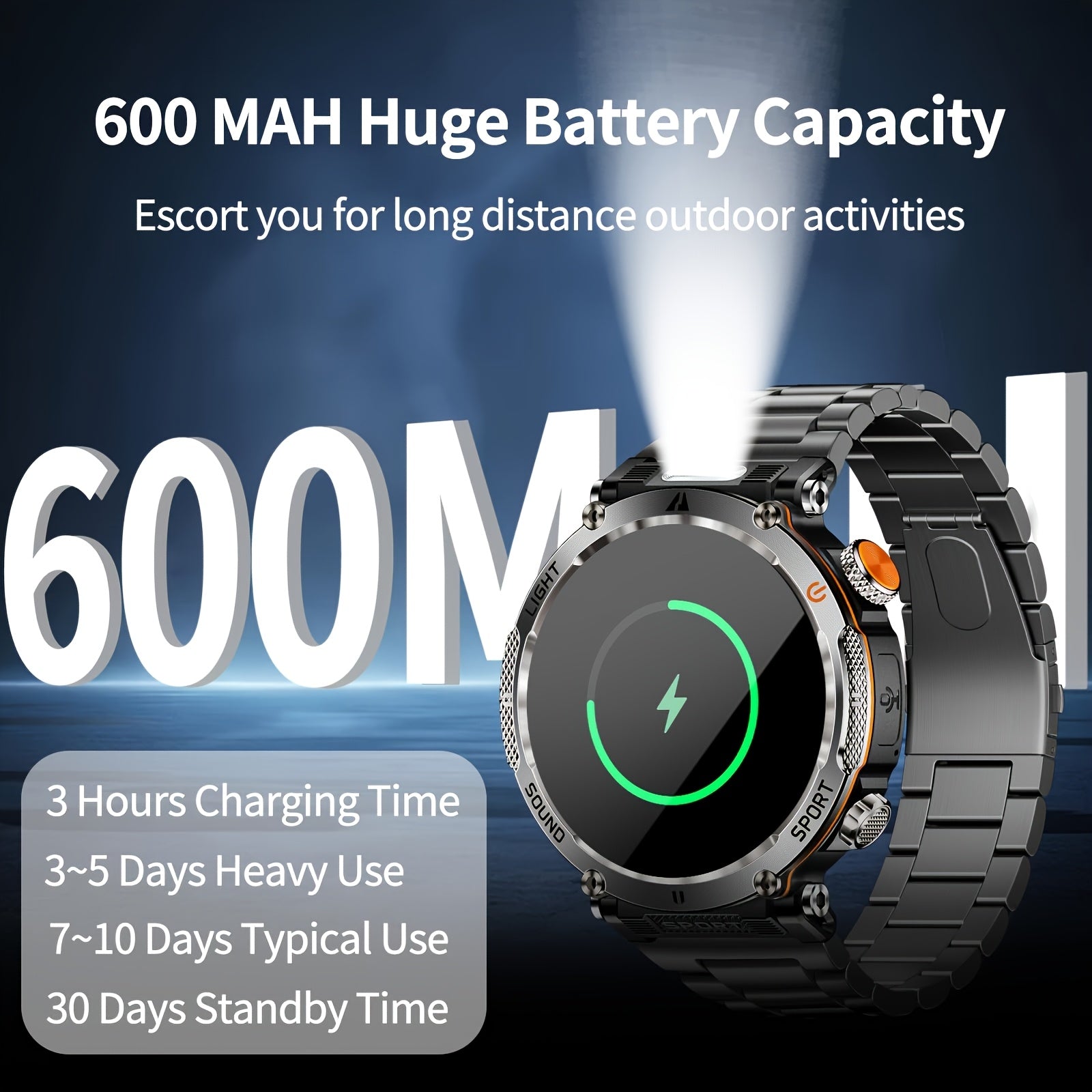 Men's Outdoor 1.7 Inch Smartwatch with IP68 Waterproof 5.0 Wireless 100+ Sports Modes