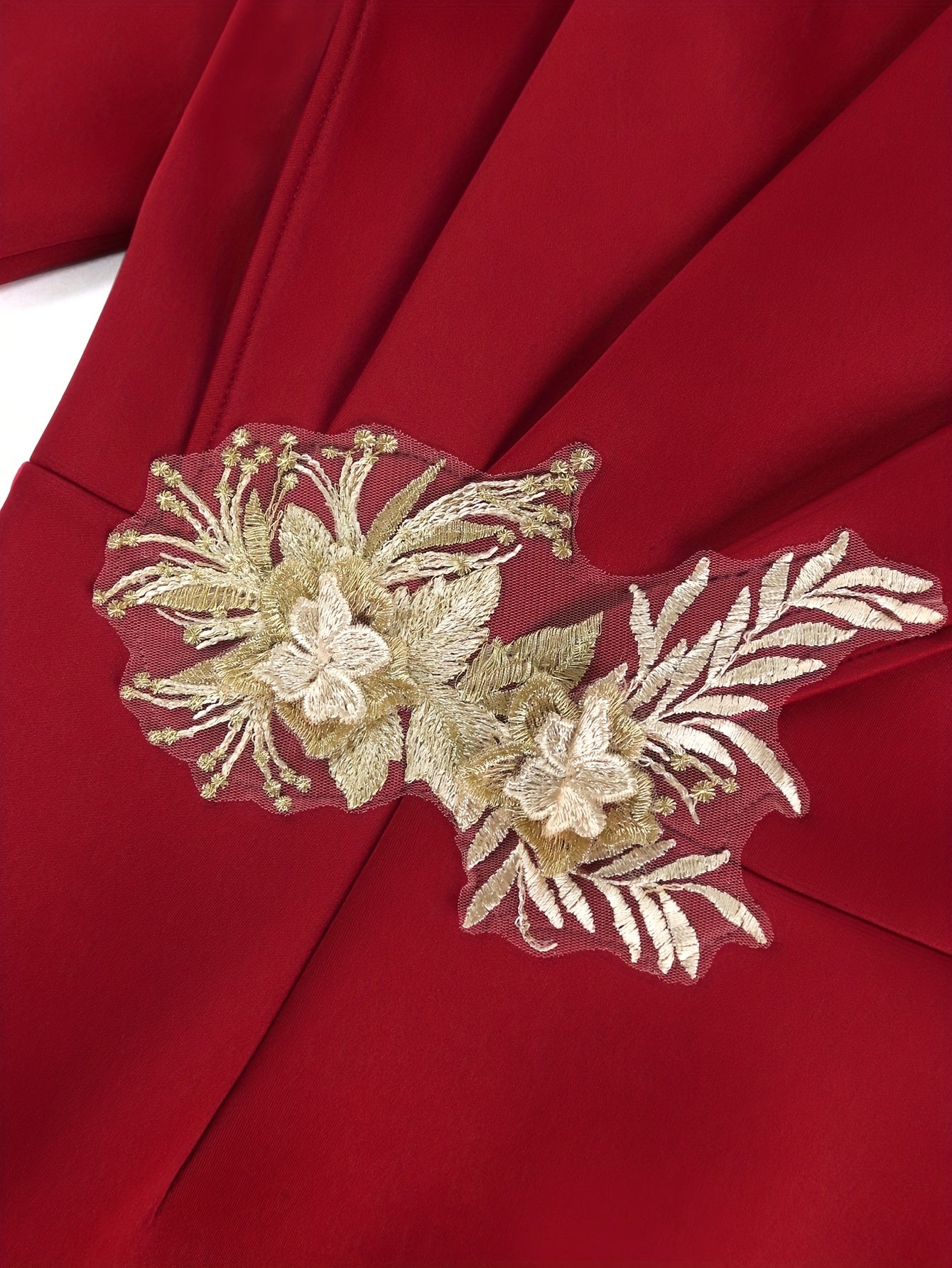 Women Maroon Long Sleeve Party Dress with Pleats and Ruched Design