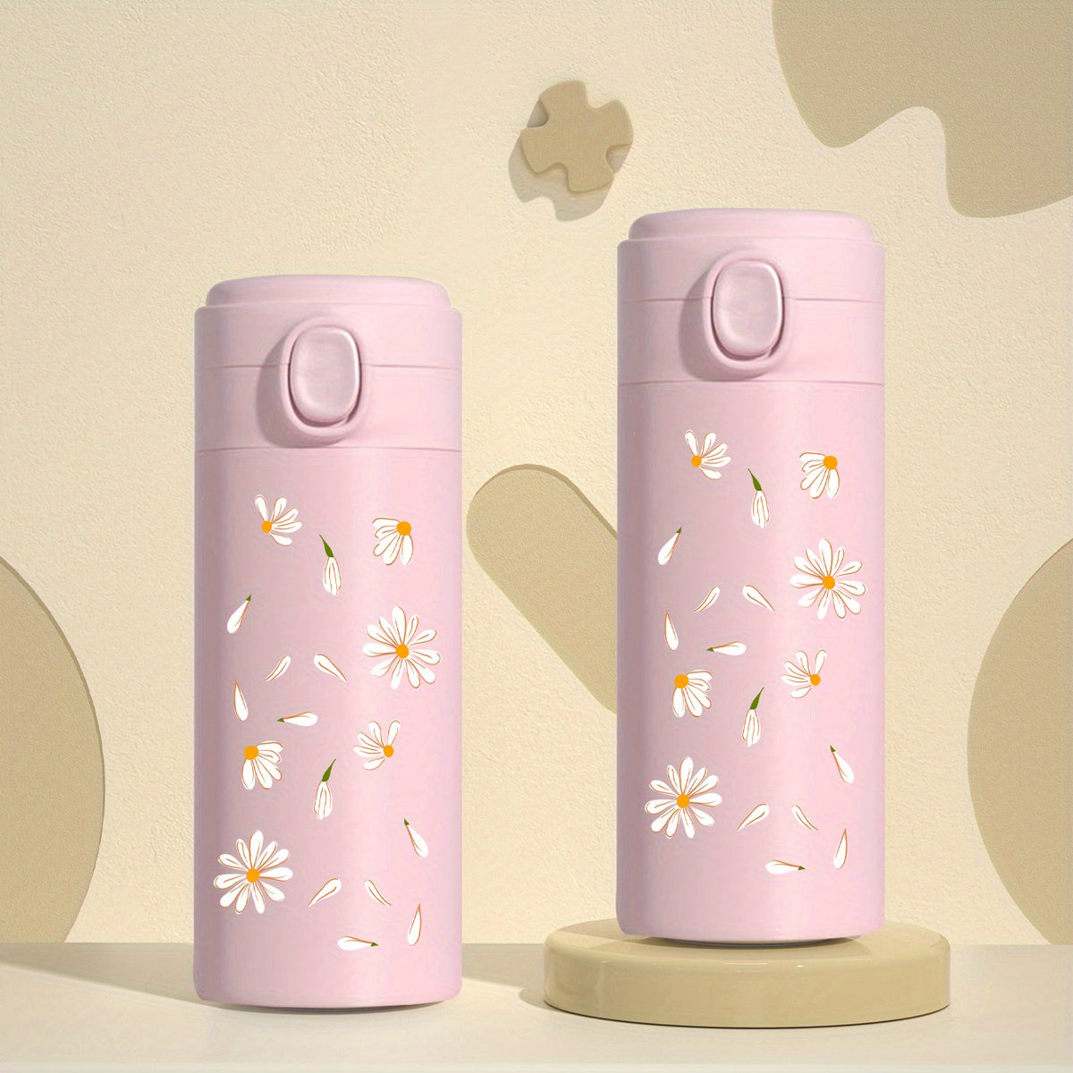 Daisy Pattern Vacuum Flask 350ml Stainless Steel Leakproof Thermal Bottle