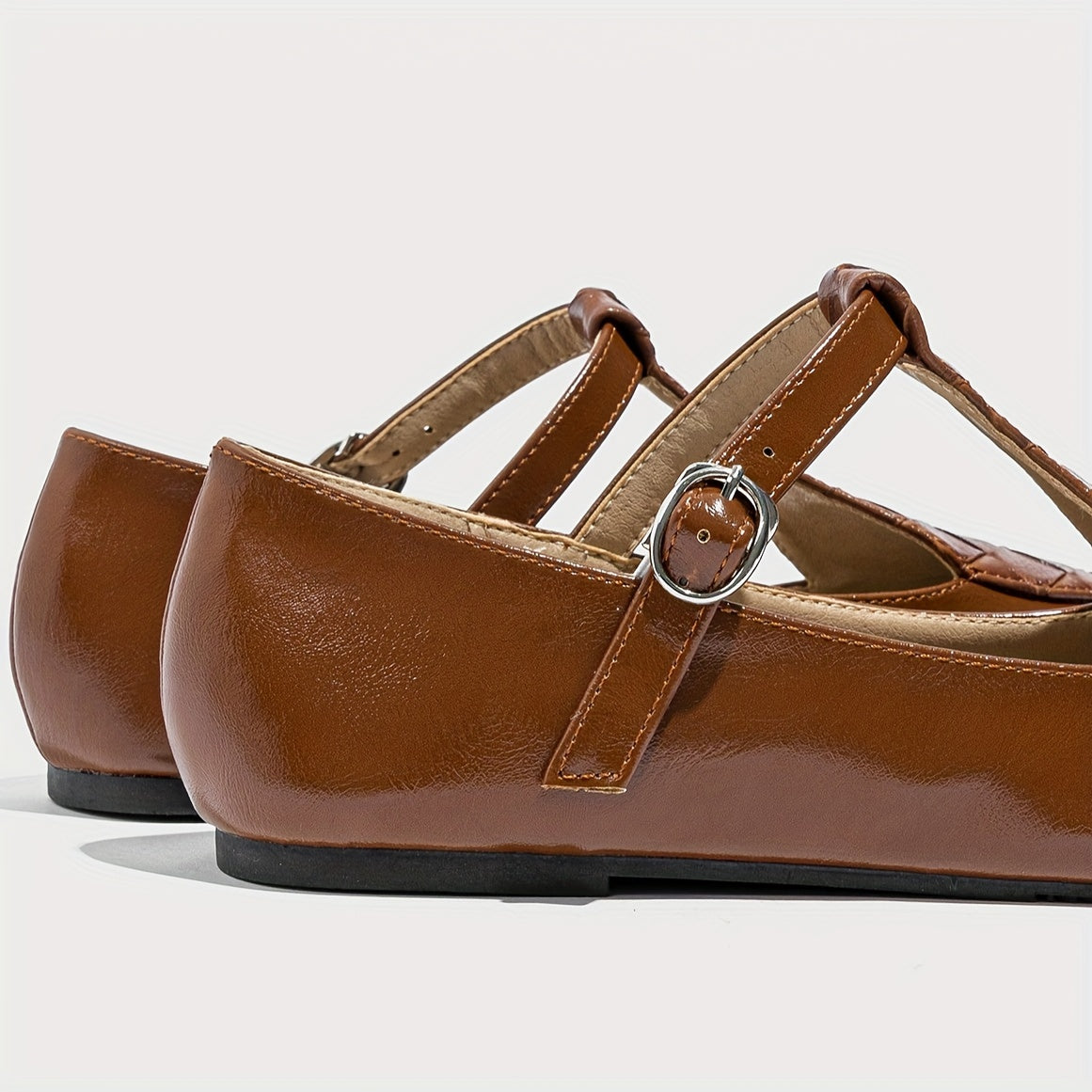 Women's Black Faux Leather Slip-On Loafers with Gold Buckle