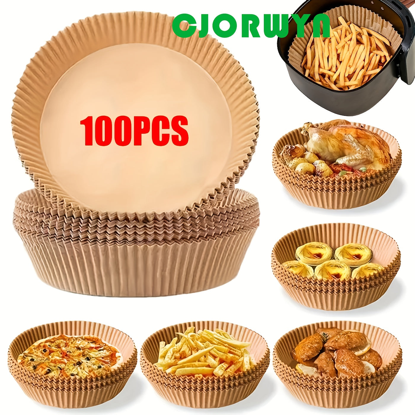 100pcs Non-Stick Round Parchment Paper Liners for Air Fryer Baking Roasting
