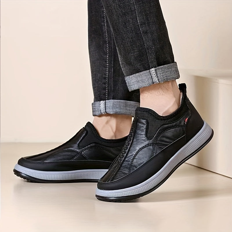 Men's Winter Shoes Fleece Lined Slip-On Casual Microfiber Synthetic Leather Durable Sole