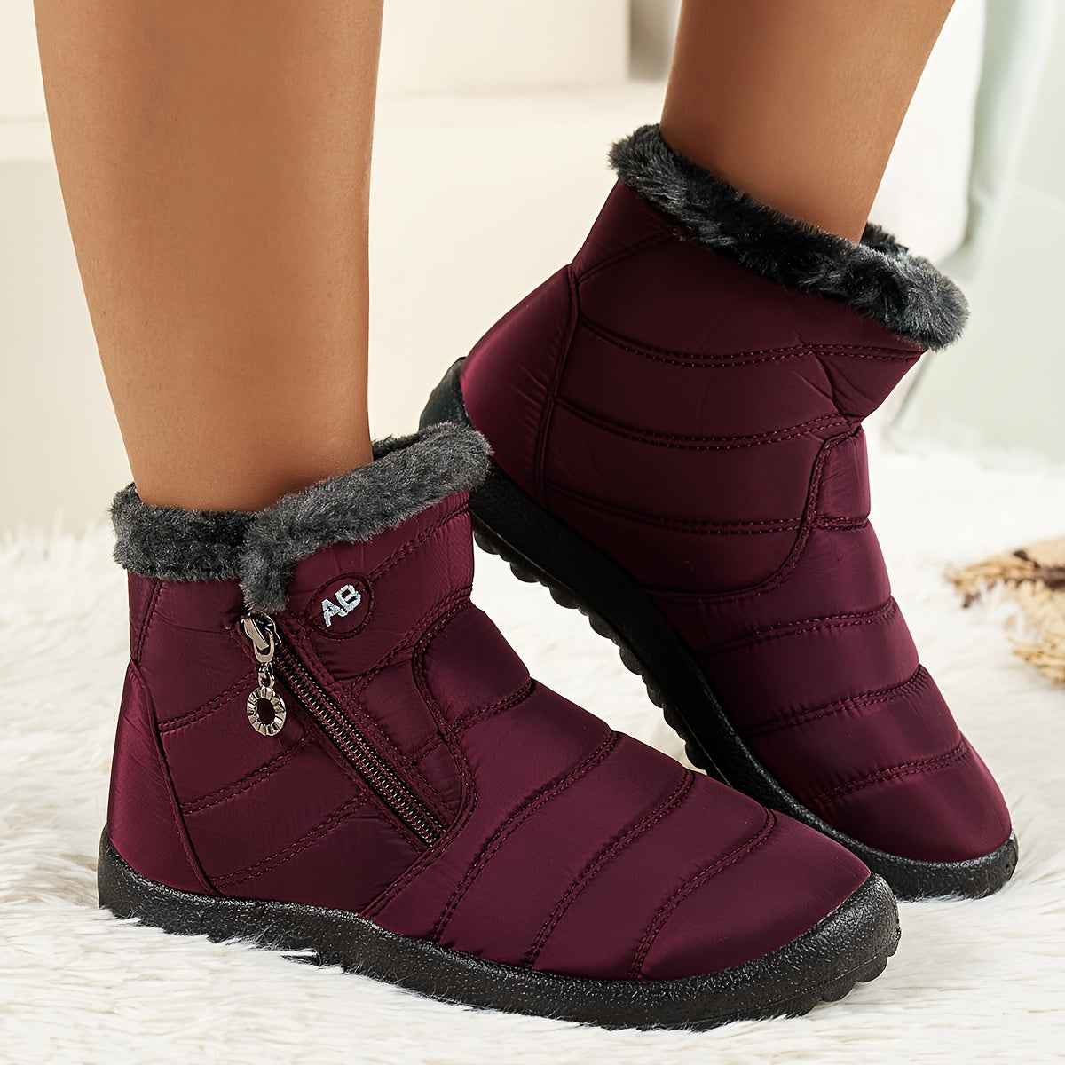 Women's Winter Boots Thermal Insulated Zipper Slip-Resistant PU Sole