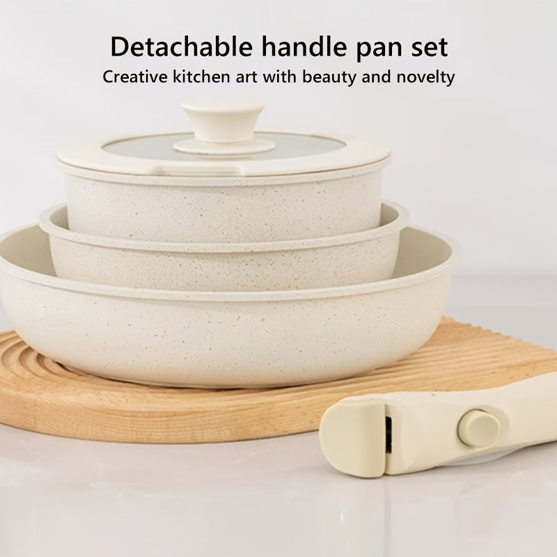 Induksion gaz plitasi uchun ajraladigan tutqichli 5 ta qismdan iborat Nonstick Maifan tosh idishlar to'plami