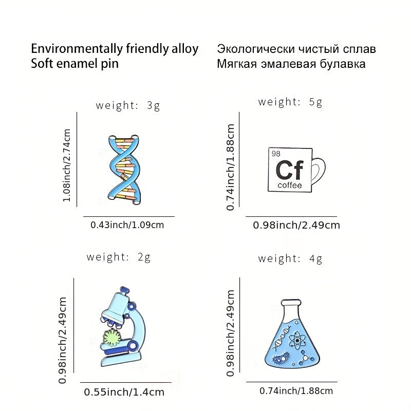 Set of 4 Science Themed Gene Chain Brooches for Women Jewelry Accessories