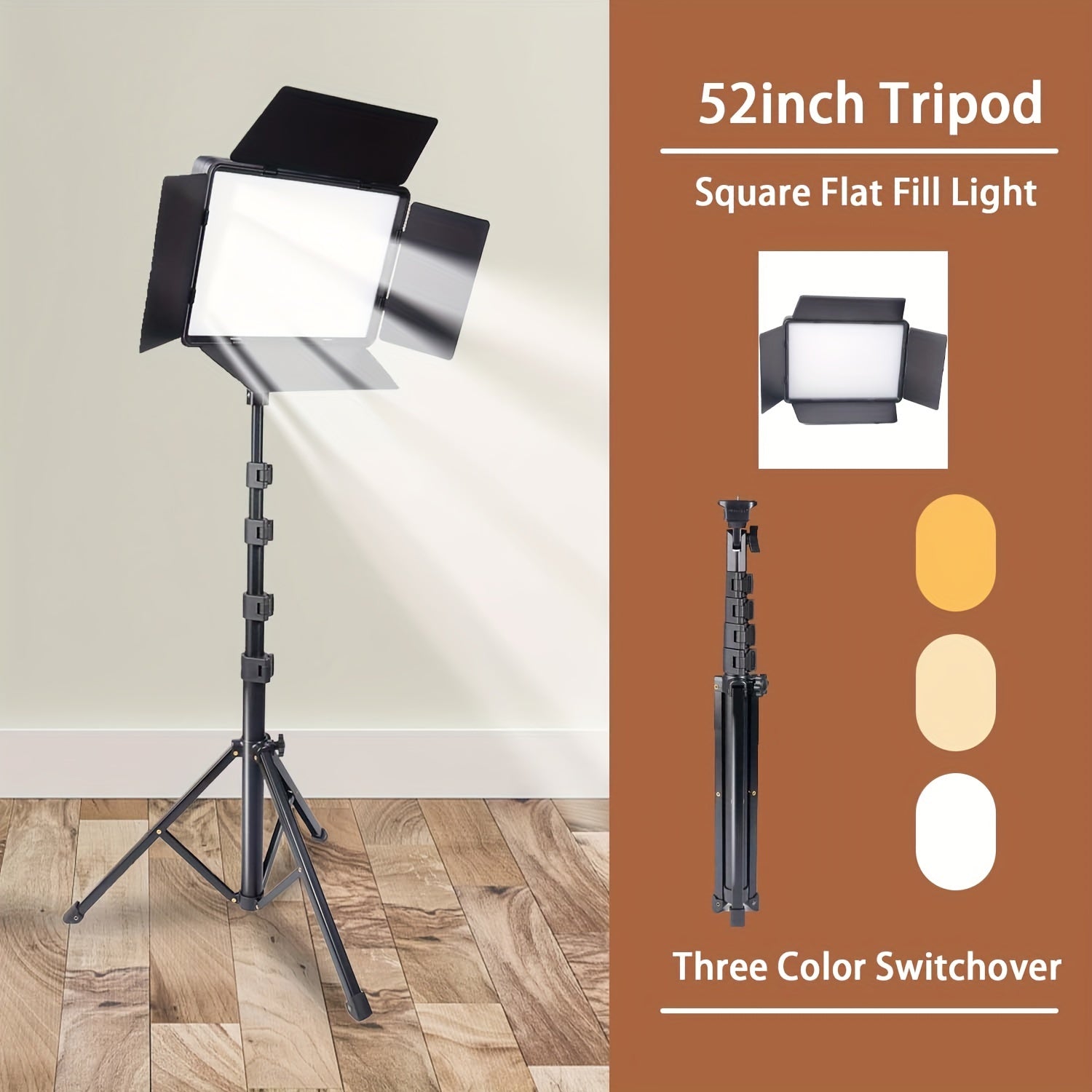 132.08cm Tripod with LED Fill Light and Adjustable 25.4cm Studio Lighting for Photography and Video