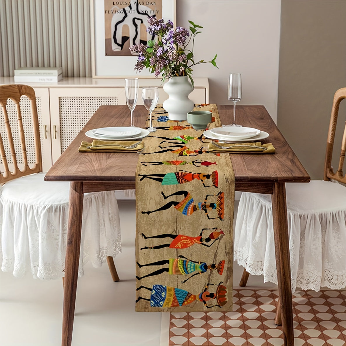 Polyester Table Runner with African Linen Design for Dining and Decor