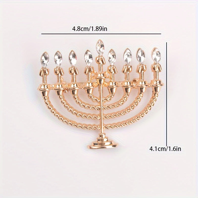 Gold-Tone Hanukkah Menorah Brooch with Rhinestones Alloy Jewelry