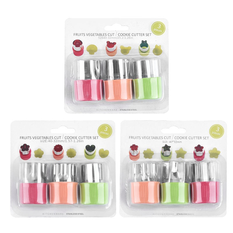 Bolalar uchun qo'l himoyachilari bilan 3 ta rangli zanglamaydigan po'latdan yasalgan meva va sabzavotlarni kesish uchun set