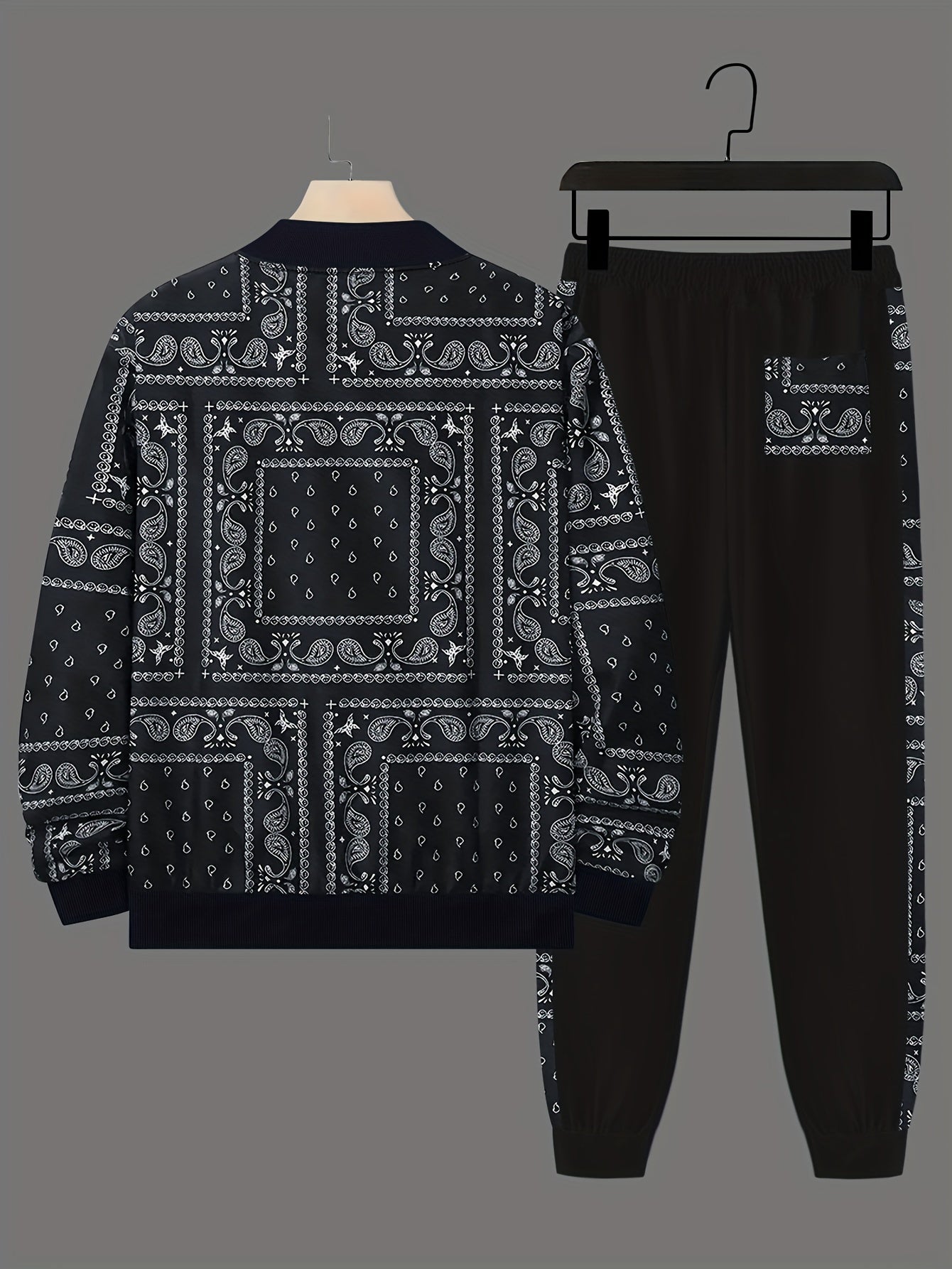 Plus Size Men's Paisley Print Casual Suit for Fall Winter Polyester Regular Fit