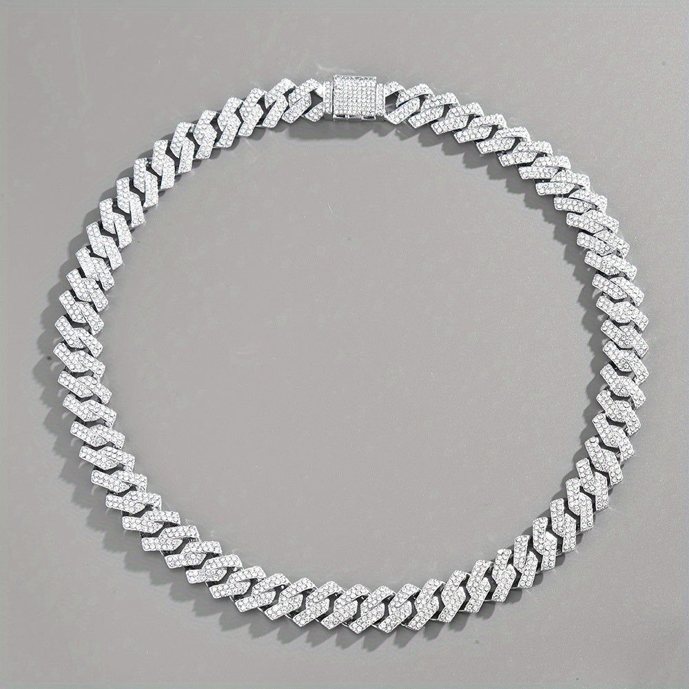 Men's Silver Pink Blue Cuban Link Chain Iced Out Lab Faux Diamonds Miami Necklace Choker