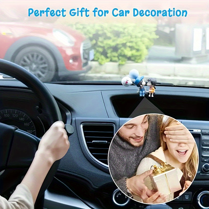 Qizlar multfilm juftligi harakat figuri balon bezakli ABS avtomobil interyer dekoratsiyasi