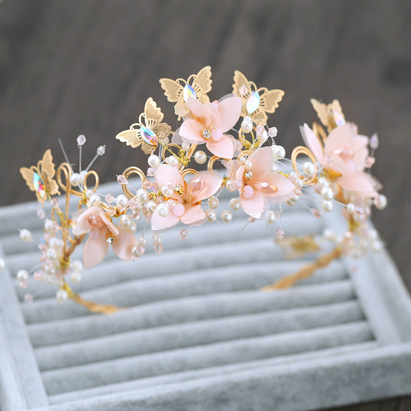 Bridal Flower Crown Headband with Faux Pearls Wedding Hair Accessory