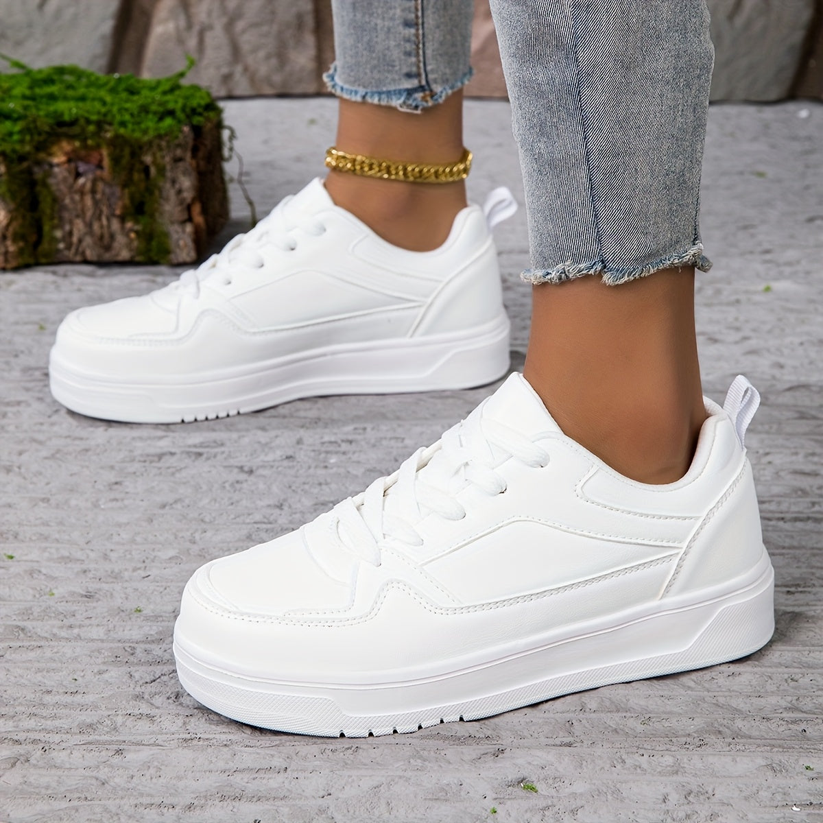 Women's Casual Sneakers Low Top Lace-Up Breathable Microfiber Shoes