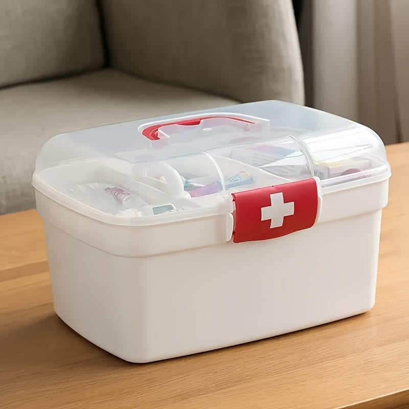 Large Capacity Handheld Plastic Medical Emergency Kit with Multiple Compartments for Home and Outdoor Use