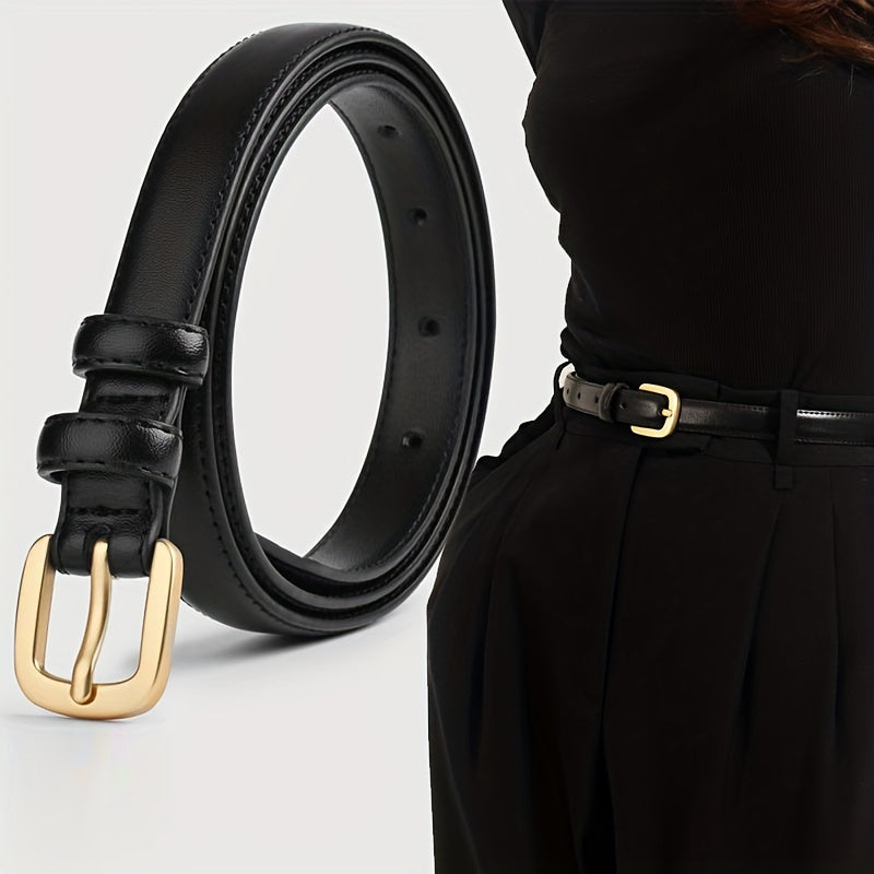 Women's Faux Leather Black Belt with Pin Buckle for Jeans Casual Stylish Waistband