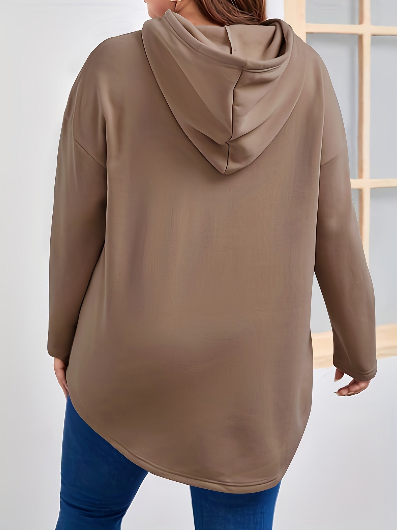 Ayollar uchun plus o'lchamli dengiz bo'yi ko'k hoodie, kangaroo cho'ntagi bilan, kundalik uzun qo'l kiyim, sweatshir