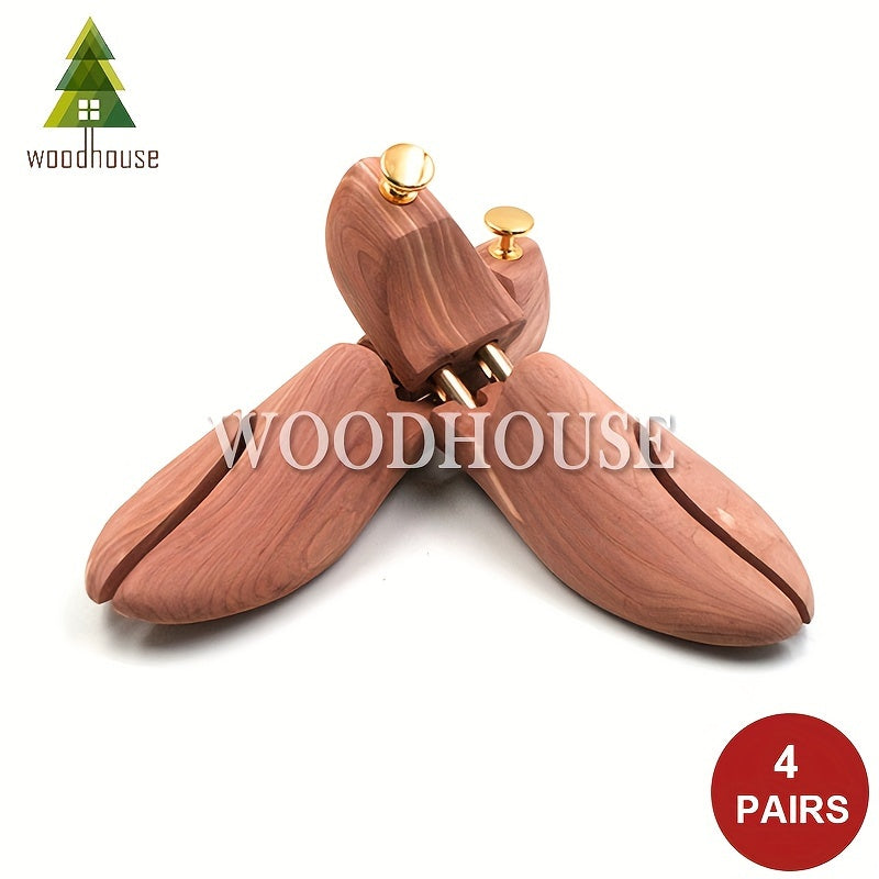 4-Pack Heavy-Duty Cedar Shoe Trees for Men and Women, Adjustable, Space-Saving