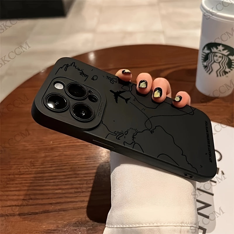 TPU Anti-Fall Phone Case for iPhone 11 and Newer Models with Airplane Route Design