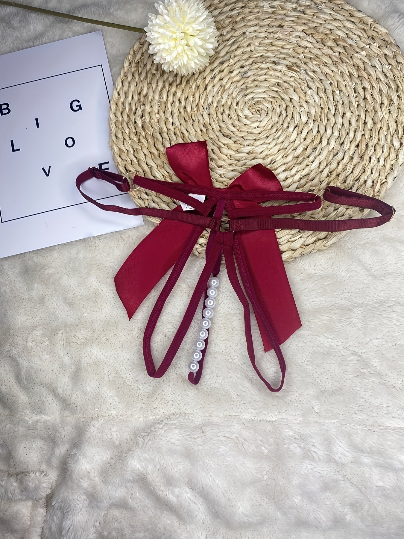 Бикини с бантом и искусственными жемчужинами, открытые интимные изделия для женского сексуального белья.