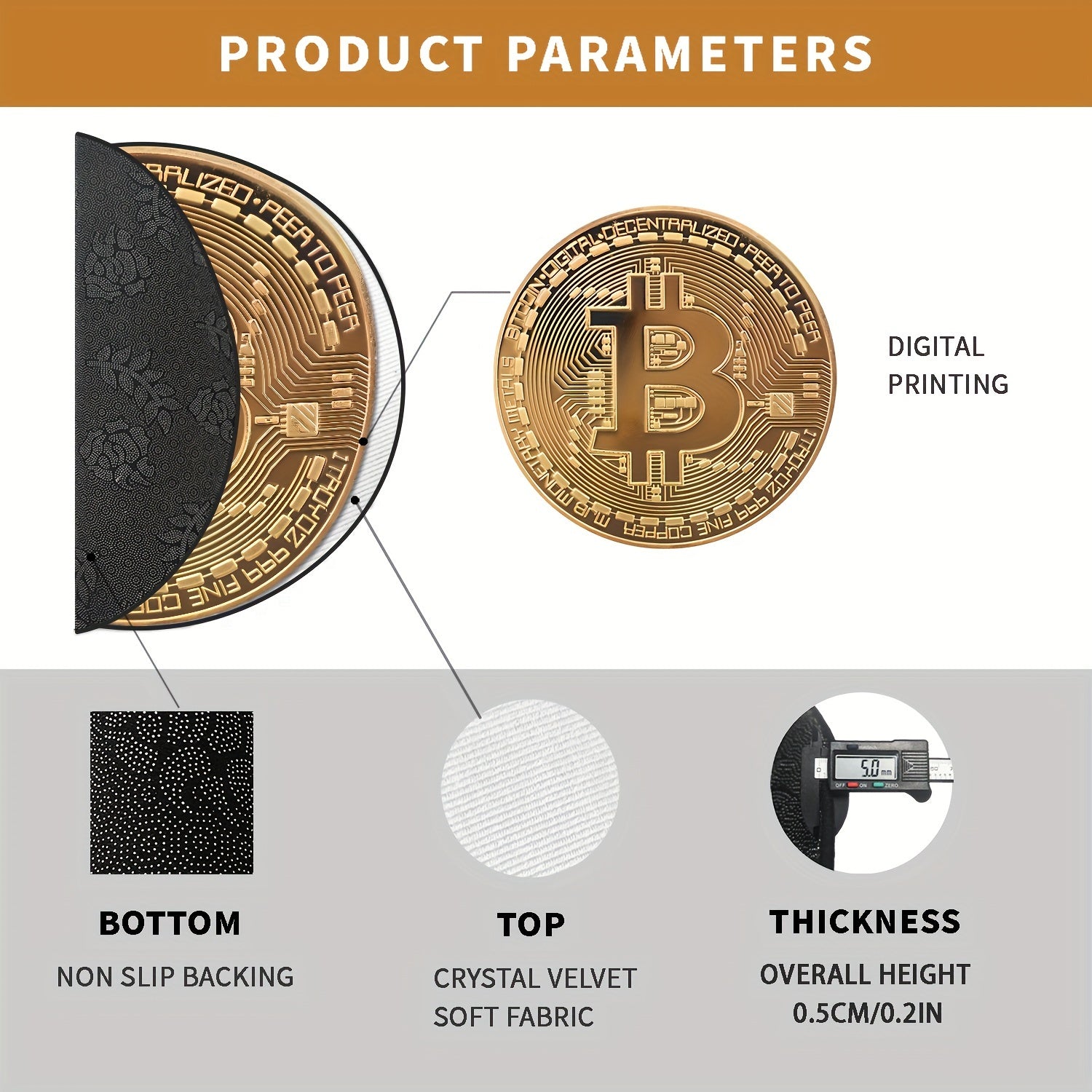 Bitcoin Pattern Round Rug, Yoqimli qarshilik, Uy bezaklari, 1ta