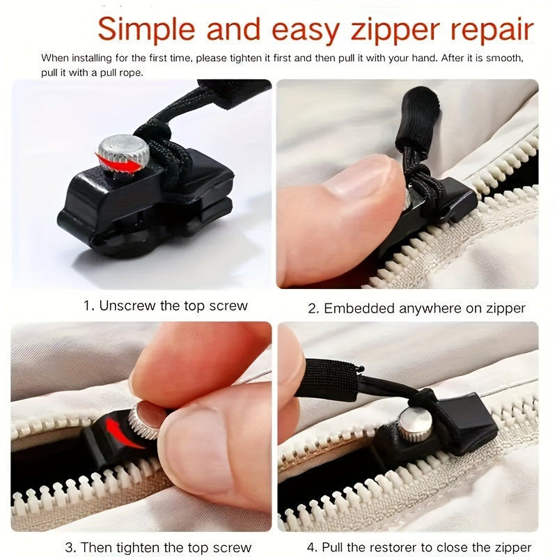 Универсальный набор для ремонта молний - 3/6 шт., Мгновенный ремонт молнии, Не требует шитья, Прочный заменяемый слайдер, Легкий инструмент для установки - Черный