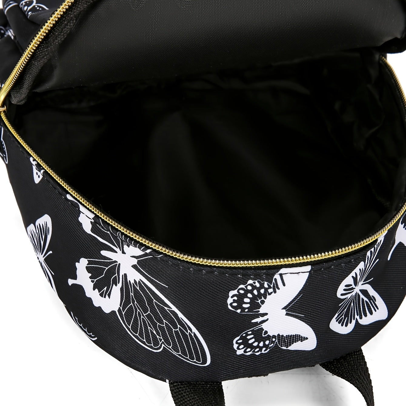 Women's Black Mini Backpack with Butterfly Print Nylon Casual Daypack