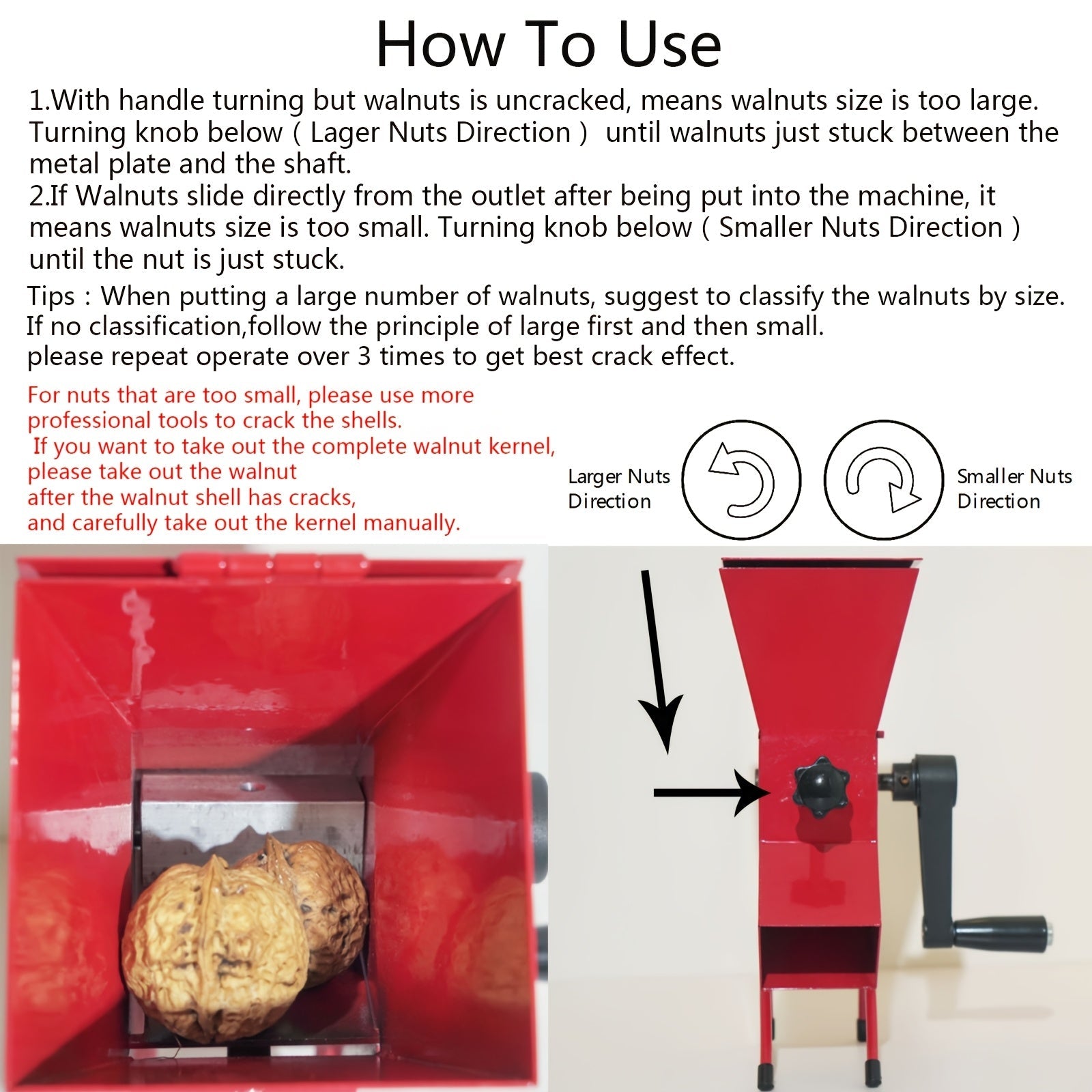 Small Hand Crank Pecan Nut Cracker All Steel Adjustable Sheller Device