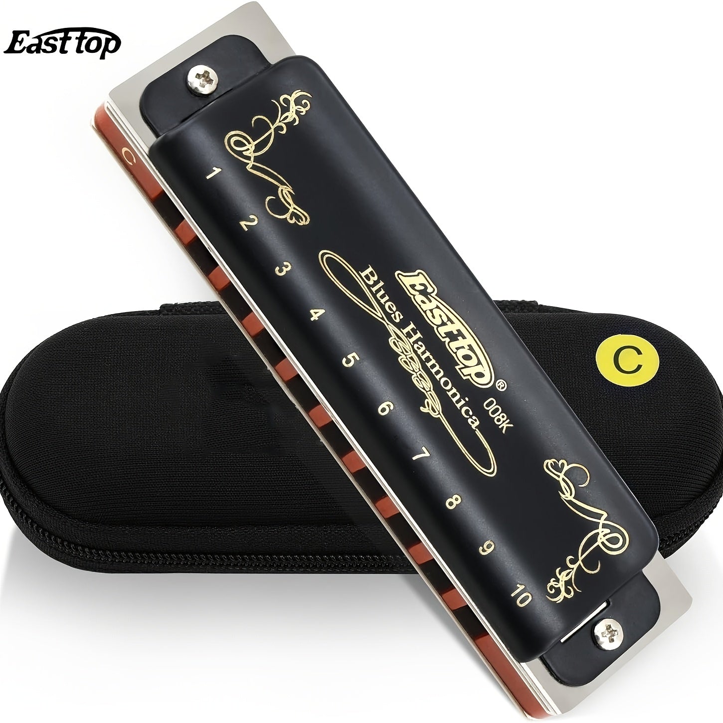 Blues Harmonica in C Major Metal Black with Carrying Case