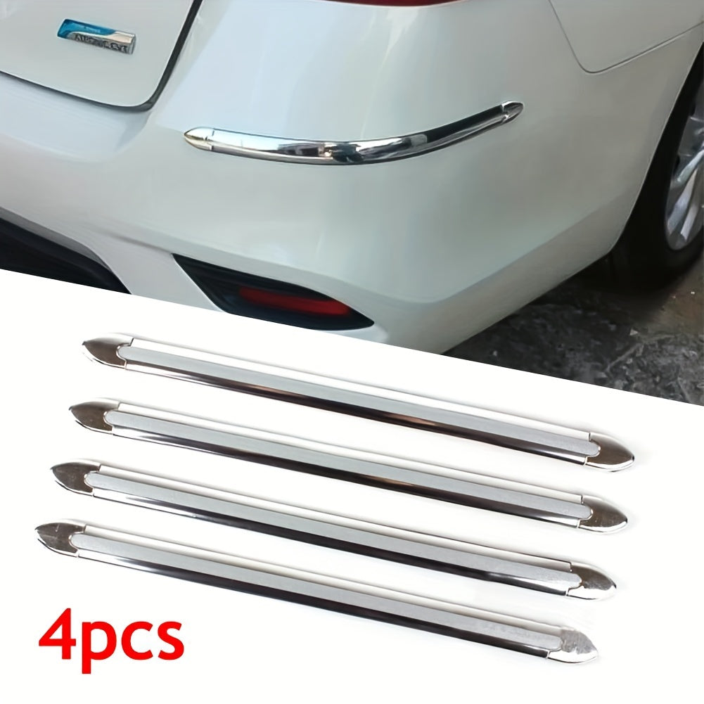 4pcs Car Bumper Edge Guards ABS Scratch Protection Strips Metal Finish