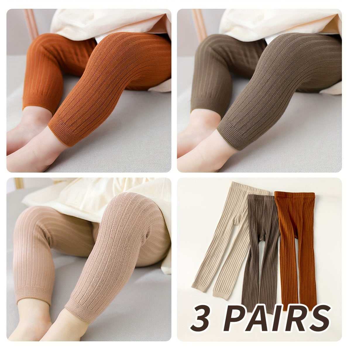 Baby Girls' Knit Leggings 3-Pack Polyester Spandex All-Season Toddler Tights