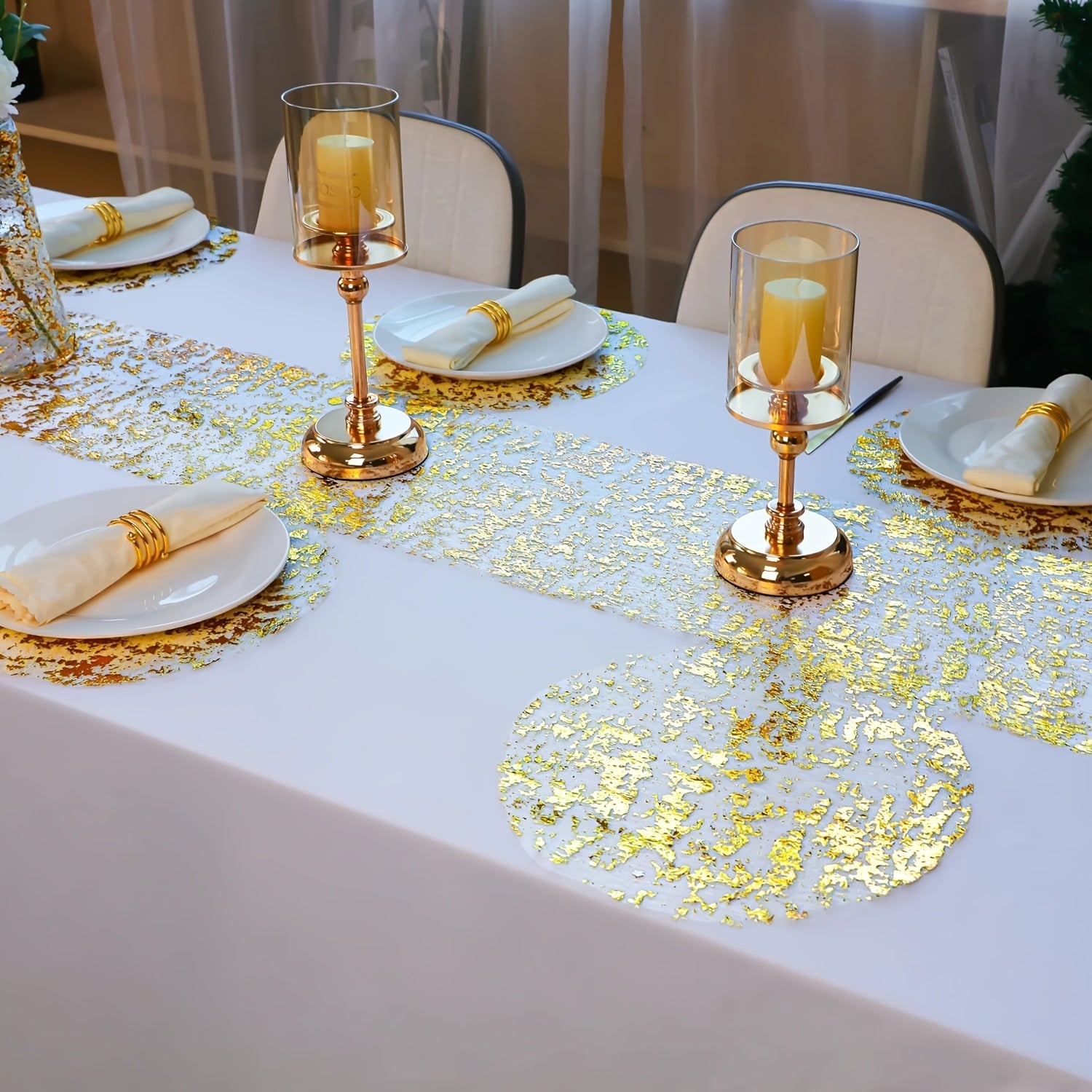 12-Piece Gold Glitter Foil Round Placemats for Weddings and Celebrations