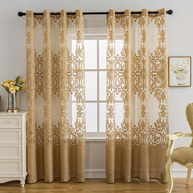 Golden Jacquard Sheer Curtain for Living Room Bedroom Balcony Home Decor 1 Piece