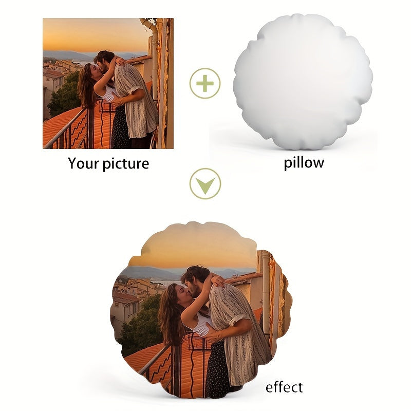 Personalized Round Pillow Cover with Custom Photo Soft Polyester for Home Decor