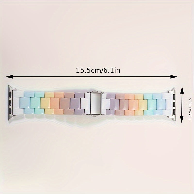 Suv o'tkazmaydigan kamalak rangli qatron soat tasmasi Apple Watch S1-S10 bilan mos keladi, kengaytiriladigan qopqoq, 38-49mm dialga mos keladi, batareyasiz.