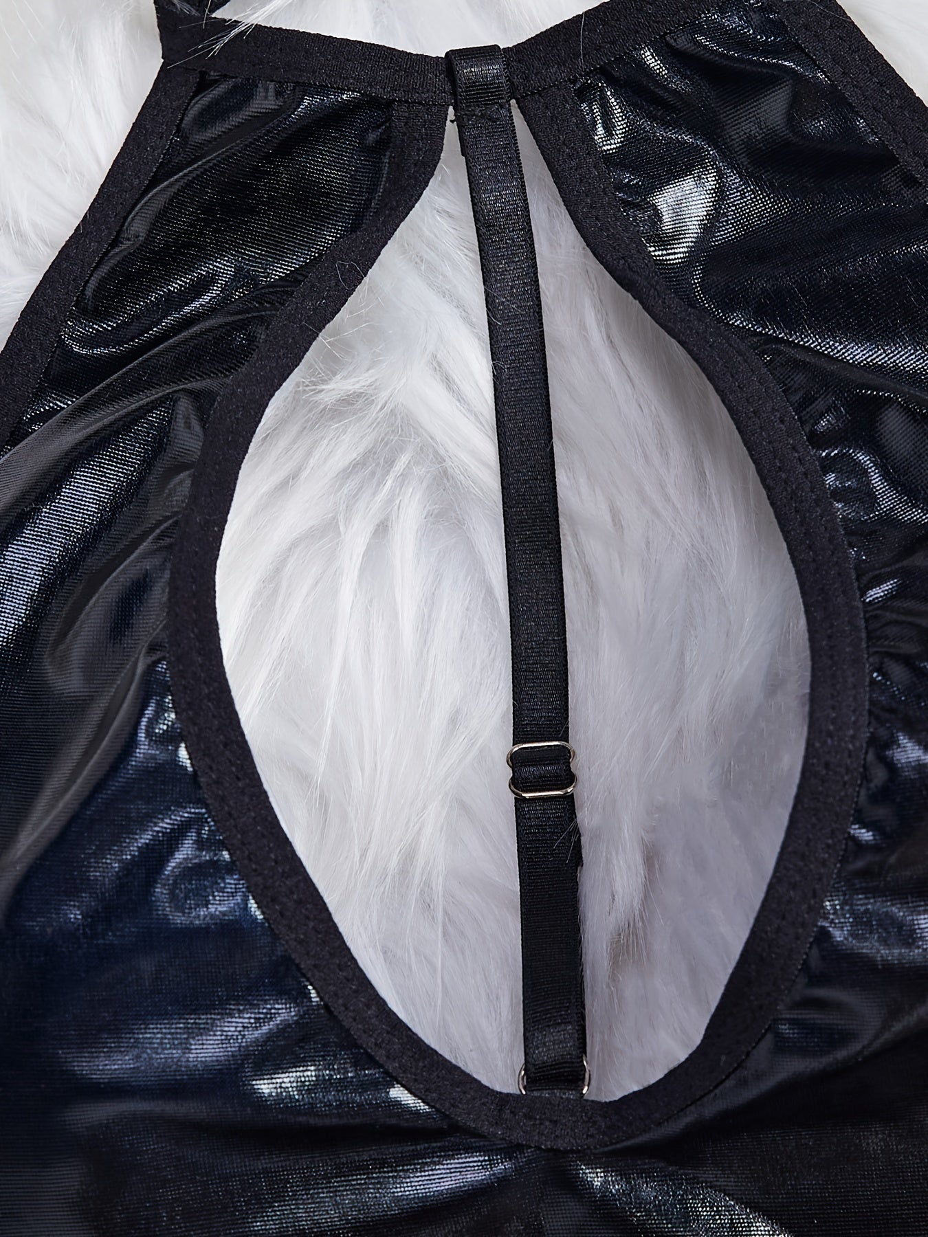 Women’s Black PU Halter Bodysuit with Cut Out Backless Design