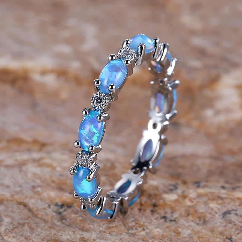 Unisex Sterling Silver Infinity Ring with Opal Pave 2.5g