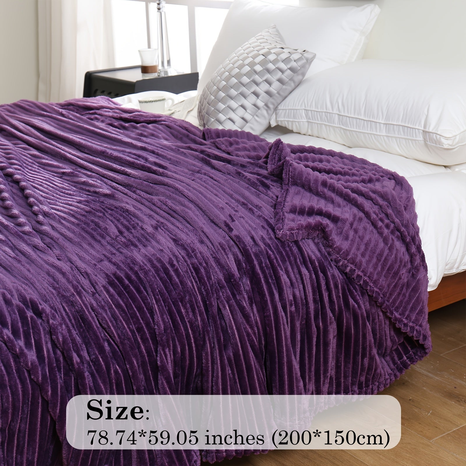 Flannel Throw Blanket 220GSM Ribbed Soft Warm All-Season Bed Sofa Office White Gray Black Beige