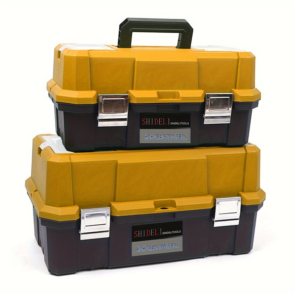 21-Inch Plastic Toolbox Organizer with Metal Handles Waterproof Black Yellow