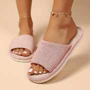 Women's Striped Slip-On Slippers Breathable Fabric Indoor Outdoor Shoes