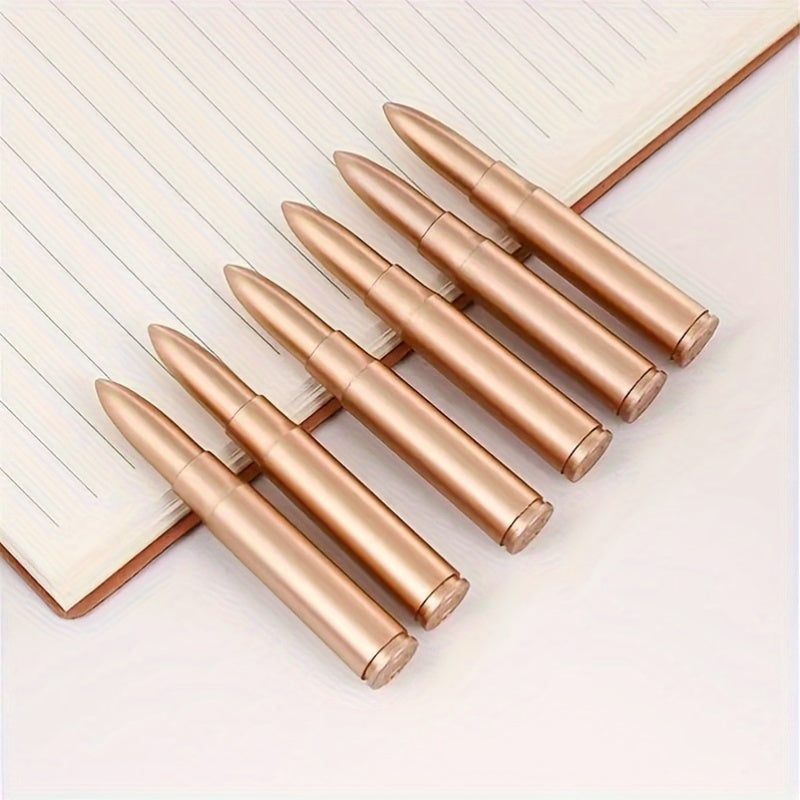 Set of 6 Golden Bullet Shaped Ballpoint Pens with Click-Off Cap Blue Ink Medium Point