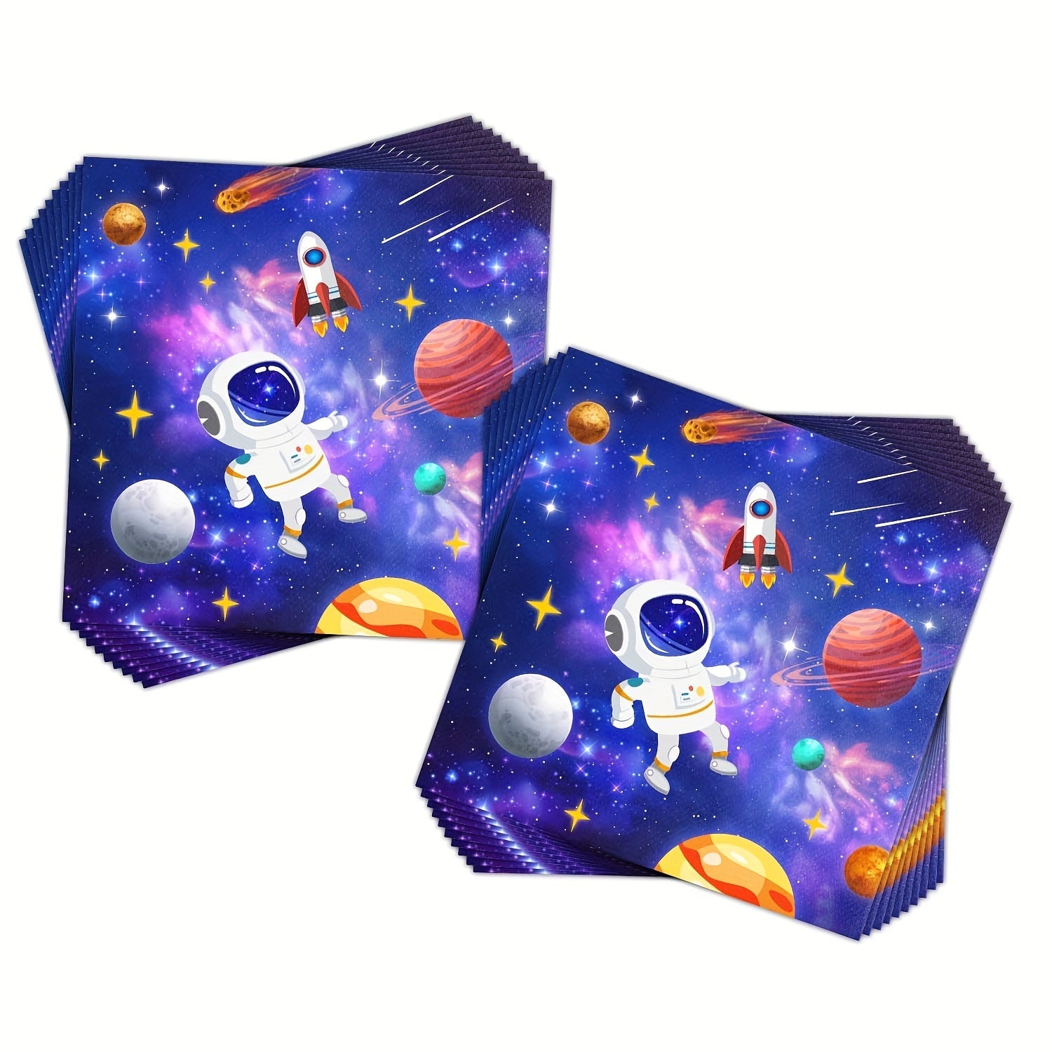 20pcs Disposable Space Party Napkins Rocket Ship Theme for Birthdays Weddings