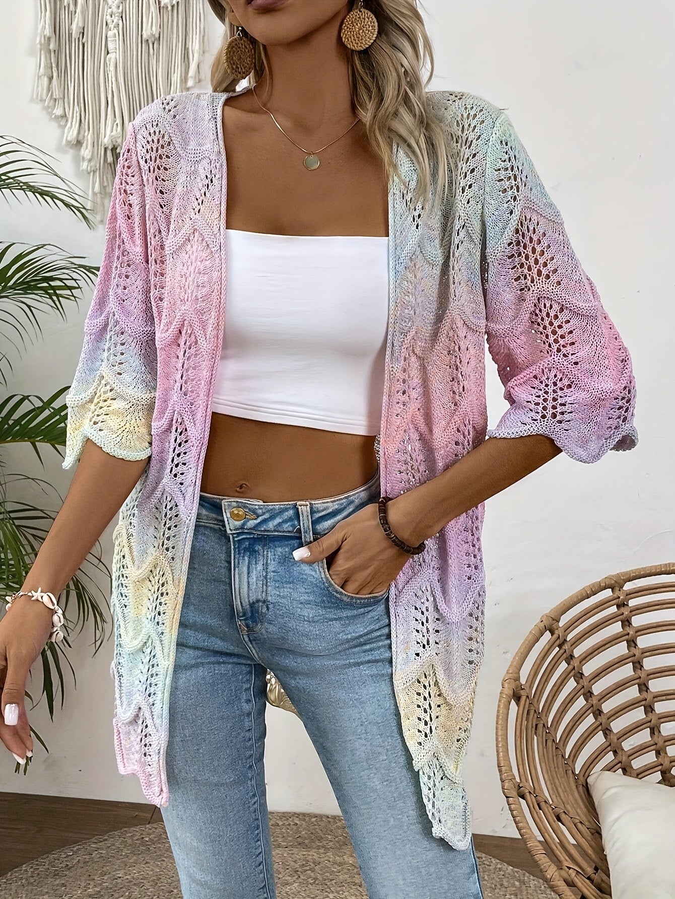 Plus-Size Women's Gradient Lace Beach Cover-Up Sleeveless Summer Boho Chic