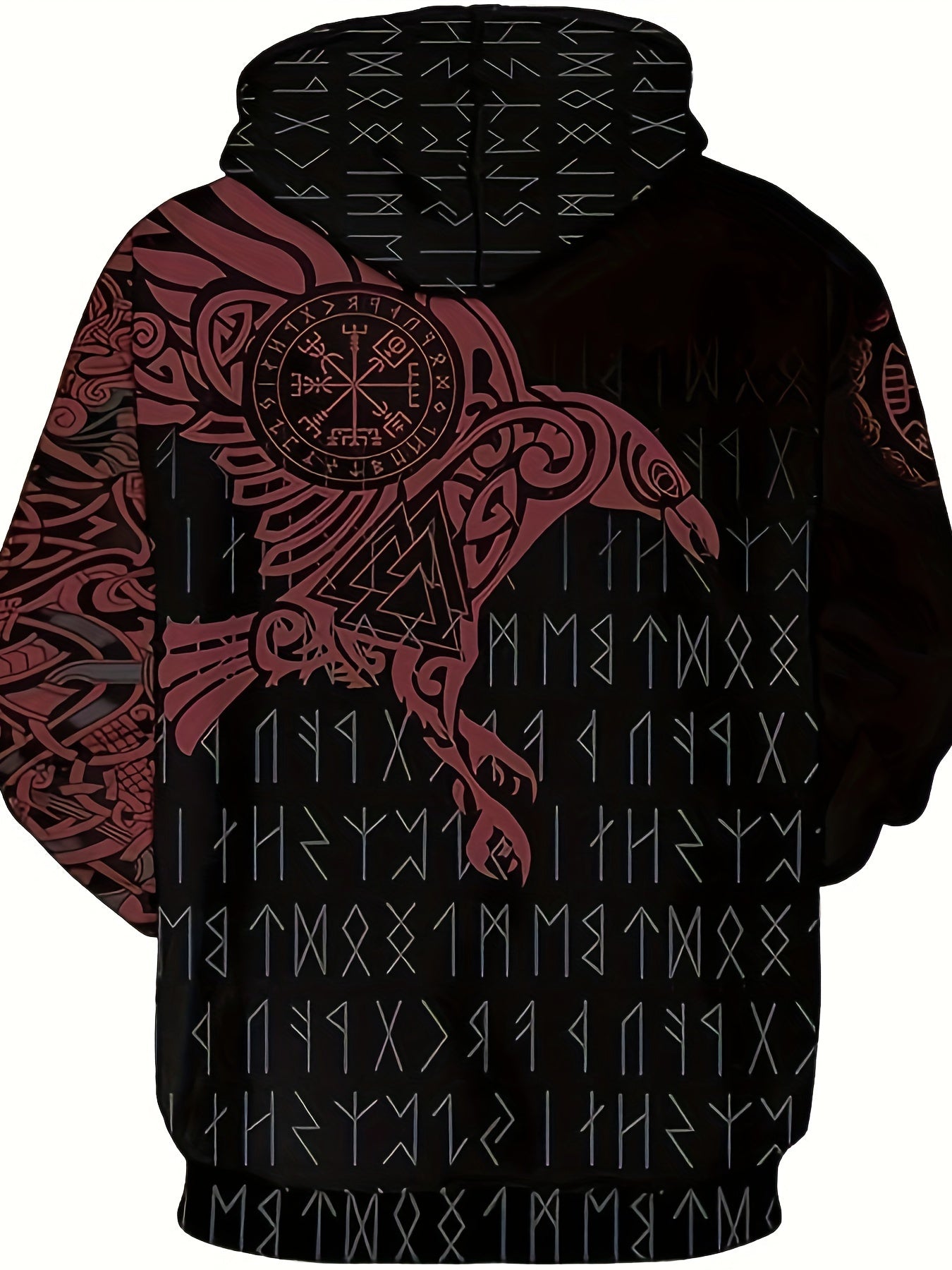 Plus Size Men's Viking Odin Raven Hoodie Casual Sporty Pullover for Spring Fall