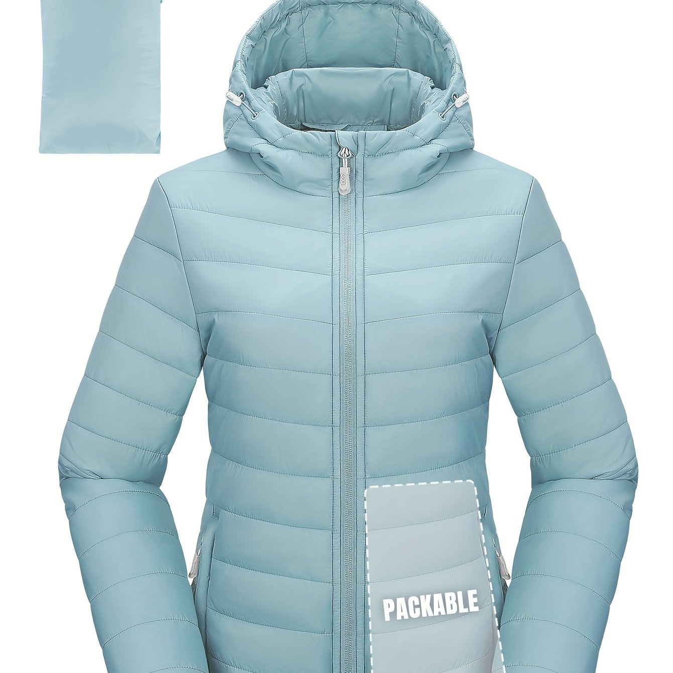 Women's Packable Quilted Puffer Jacket with Hood Waterproof Insulated Teal Blue